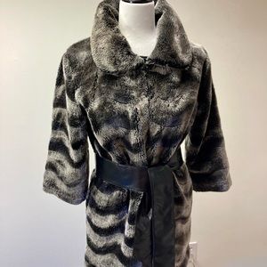 WD.NY Faux Fur Coat with Belt - Size Medium